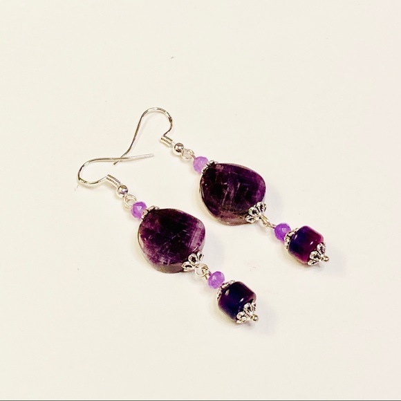 Deep Purple Genuine Amethyst & Sugilite Earrings - Picture 4 of 8